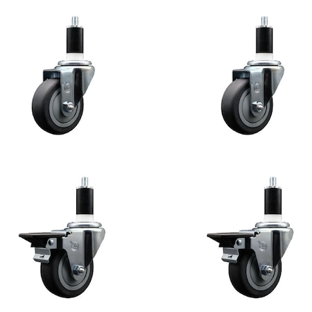 Service Caster 3.5'' Thermoplastic Rubber Wheel Swivel 1-3/8'' Expanding Stem Caster Set 2 Brakes, 4PK SCC-EX20S3514-TPRB-2-PLB-2-138